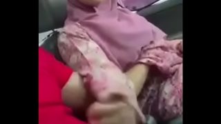 Crazy teen girl giving handjob for a man in his cat